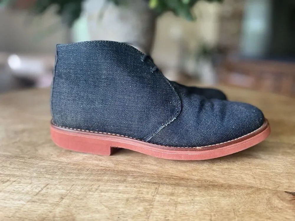 Moncairy Made in England Denim Chukka Desert Boots Leather Lined M7 W9 UK 5 Red